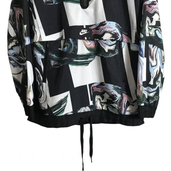 Nike Women's Black/Multi Marble-Print Half-Zip Hooded Jacket I Large - Picture 6 of 8